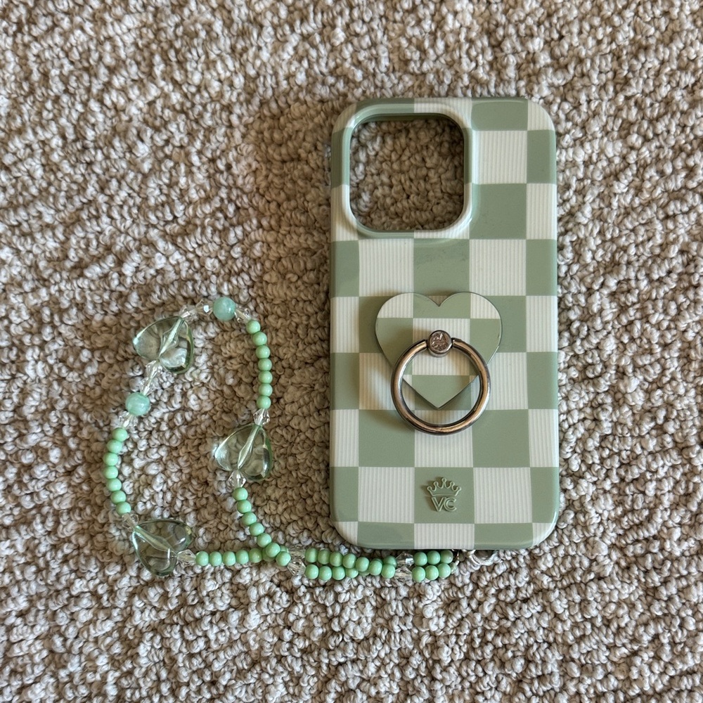 Velvet Caviar Green Checkered Phone Case with Ring Holder